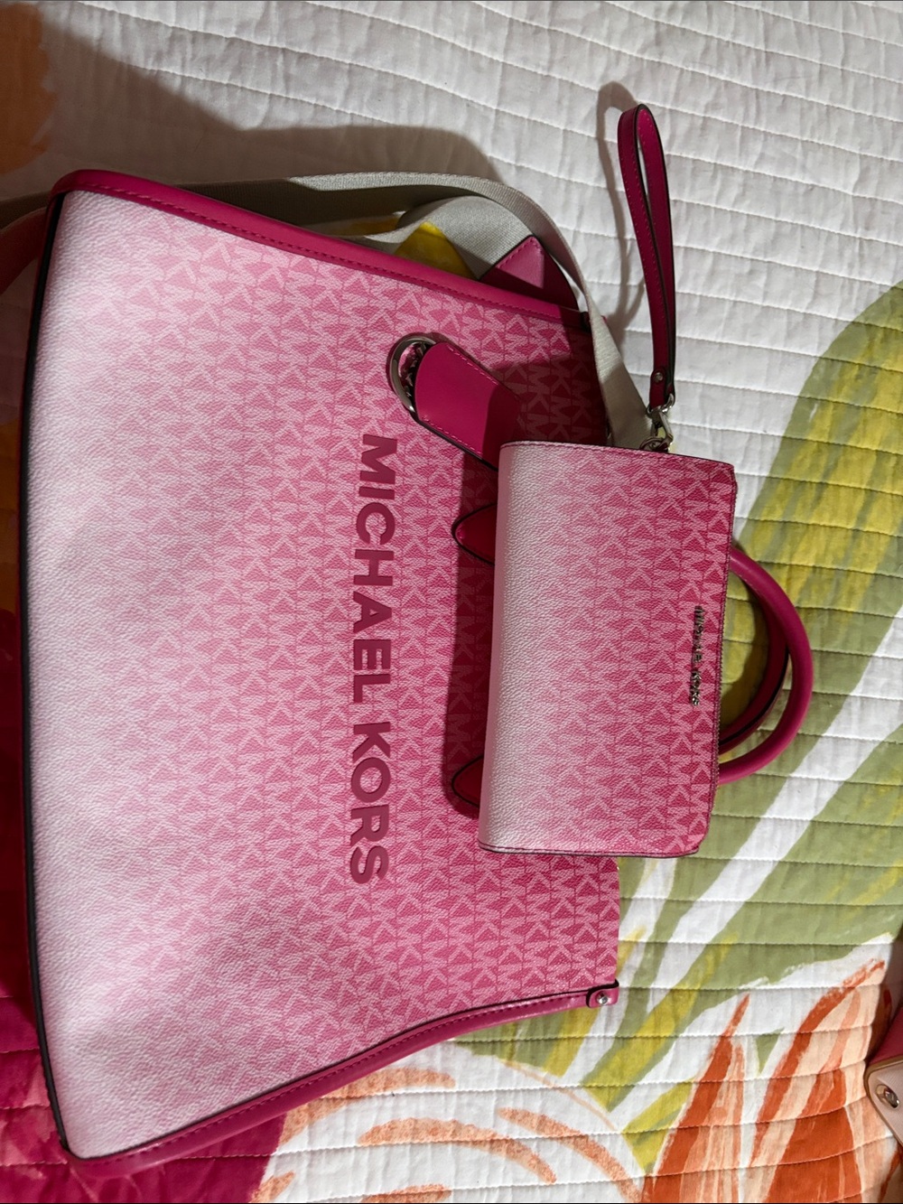 Michael Kors Pink Ombre Logo Tote with Matching Wristlet